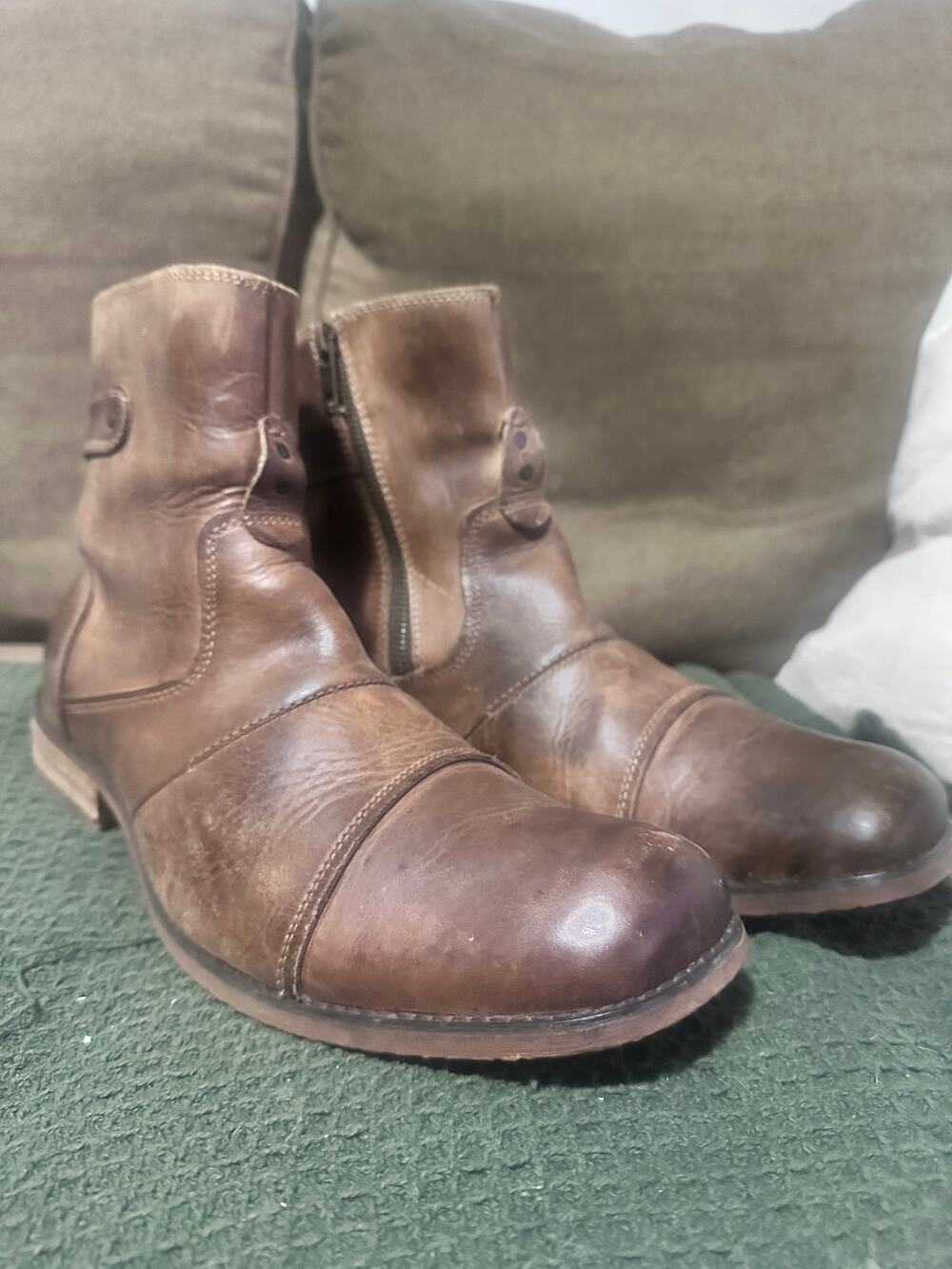 Bedstü Side Zip Brown Leather Distressed Boots 10.5